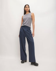 The Draper Pleated Pant in Buttersmooth | Navy / Bone | 30" Inseam