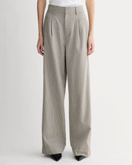 The Draper Pleated Pant in Buttersmooth | Deep Taupe Mini Gingham | 32" Inseam