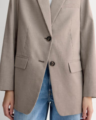 The Oversized Blazer in Buttersmooth | Deep Taupe Mini Gingham