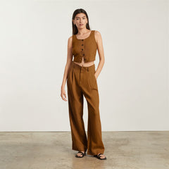 The Linen Way-High® Drape Pant | Tawny Brown