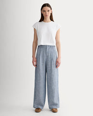 The Linen Way-High® Drape Pant | White / Blue
