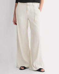 Wide-Leg Belted Pant in Stretch Linen | Birch | Long