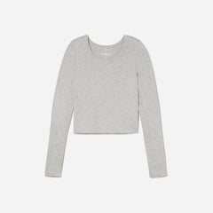 The Pima Micro-Rib Cropped Long-Sleeve Crew | Heathered Grey