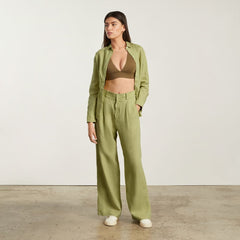 The Linen Way-High® Drape Pant | Leek