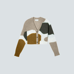 The Alpaca V-Neck Cropped Cardigan | Neutral Camo