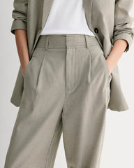 The Draper Pleated Pant in Buttersmooth | Deep Taupe Mini Gingham | 30" Inseam