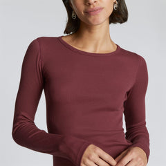 The Pima Micro-Rib Long-Sleeve Crew | Brandy