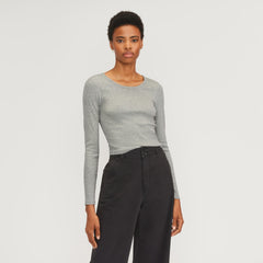 The Supima® Micro Rib Cropped Long-Sleeve Crew | Heathered Grey