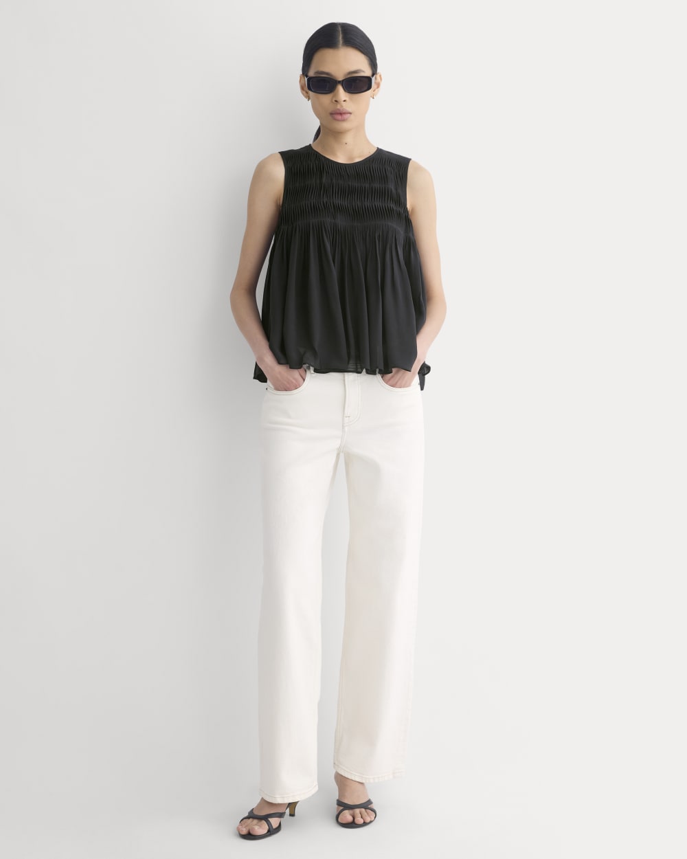 Twisted Pleat Tank in Silk Georgette | Black