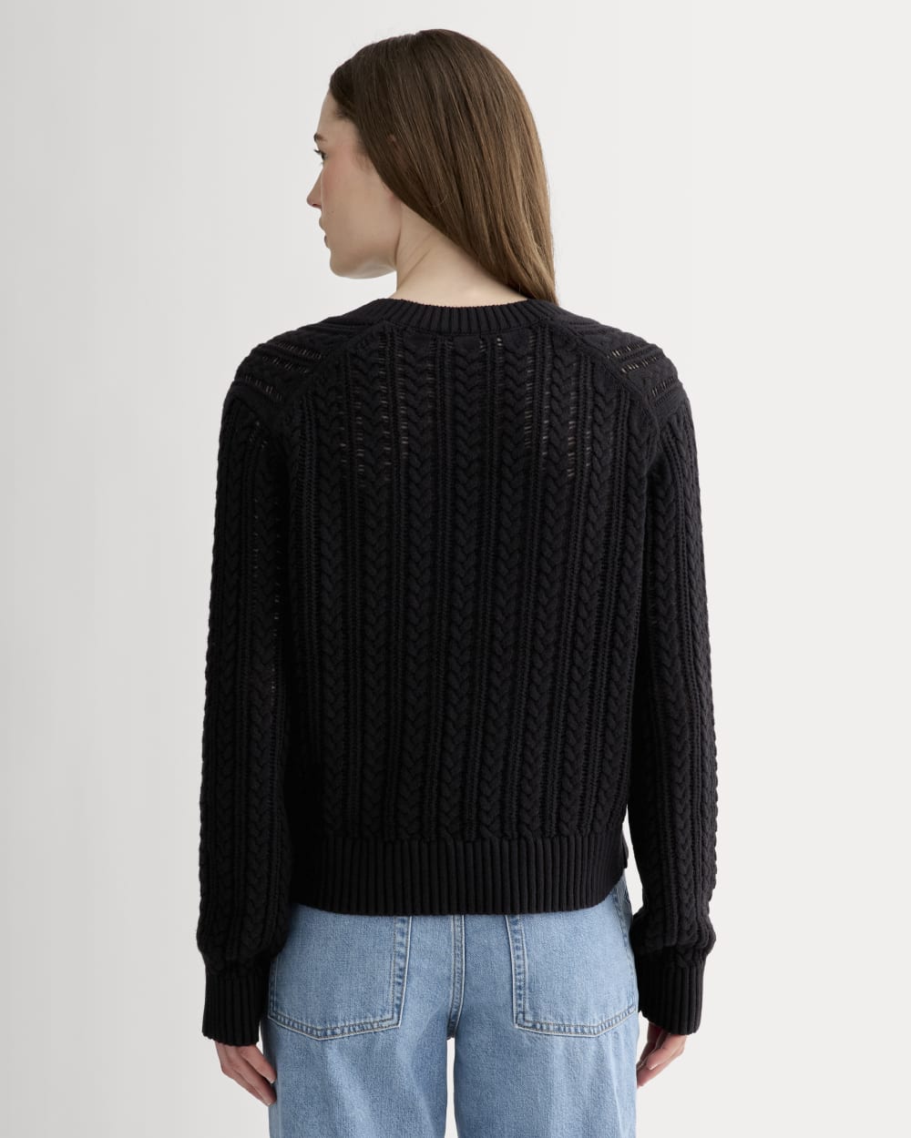 The Mesh Cable V-Neck in Everyday Cotton | Black