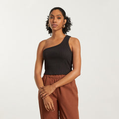 The Ribbed One-Shoulder Tank | Black