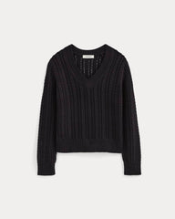 The Mesh Cable V-Neck in Everyday Cotton | Black