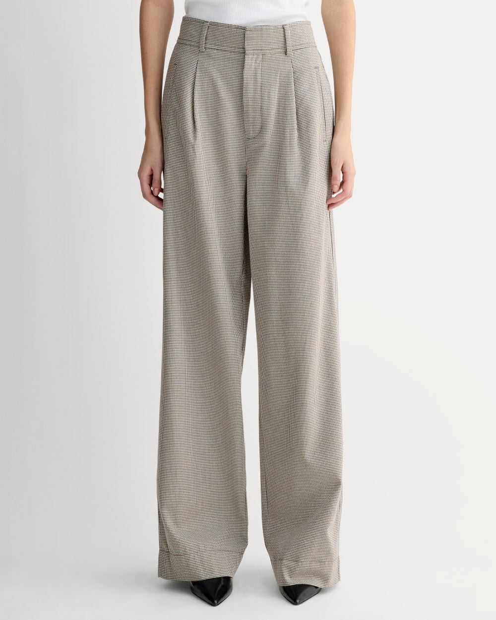The Draper Pleated Pant in Buttersmooth | Deep Taupe Mini Gingham  | 30" Inseam