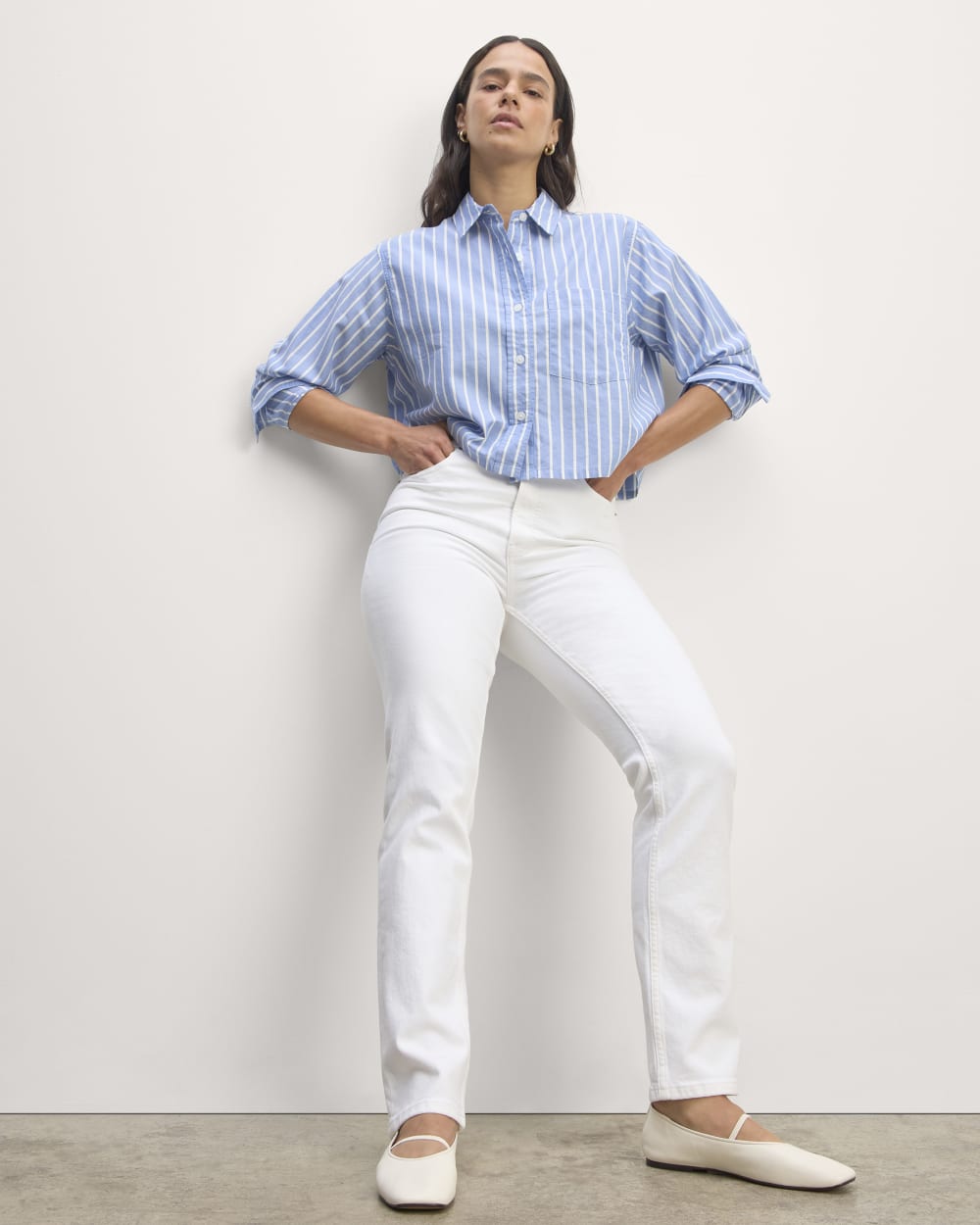 The Way-Short Shirt in Silky Cotton | Mariner Blue / White
