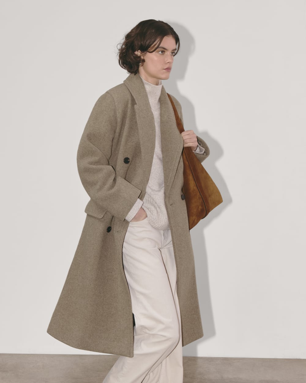 The Double-Breasted Coat in Wool | Heather Taupe
