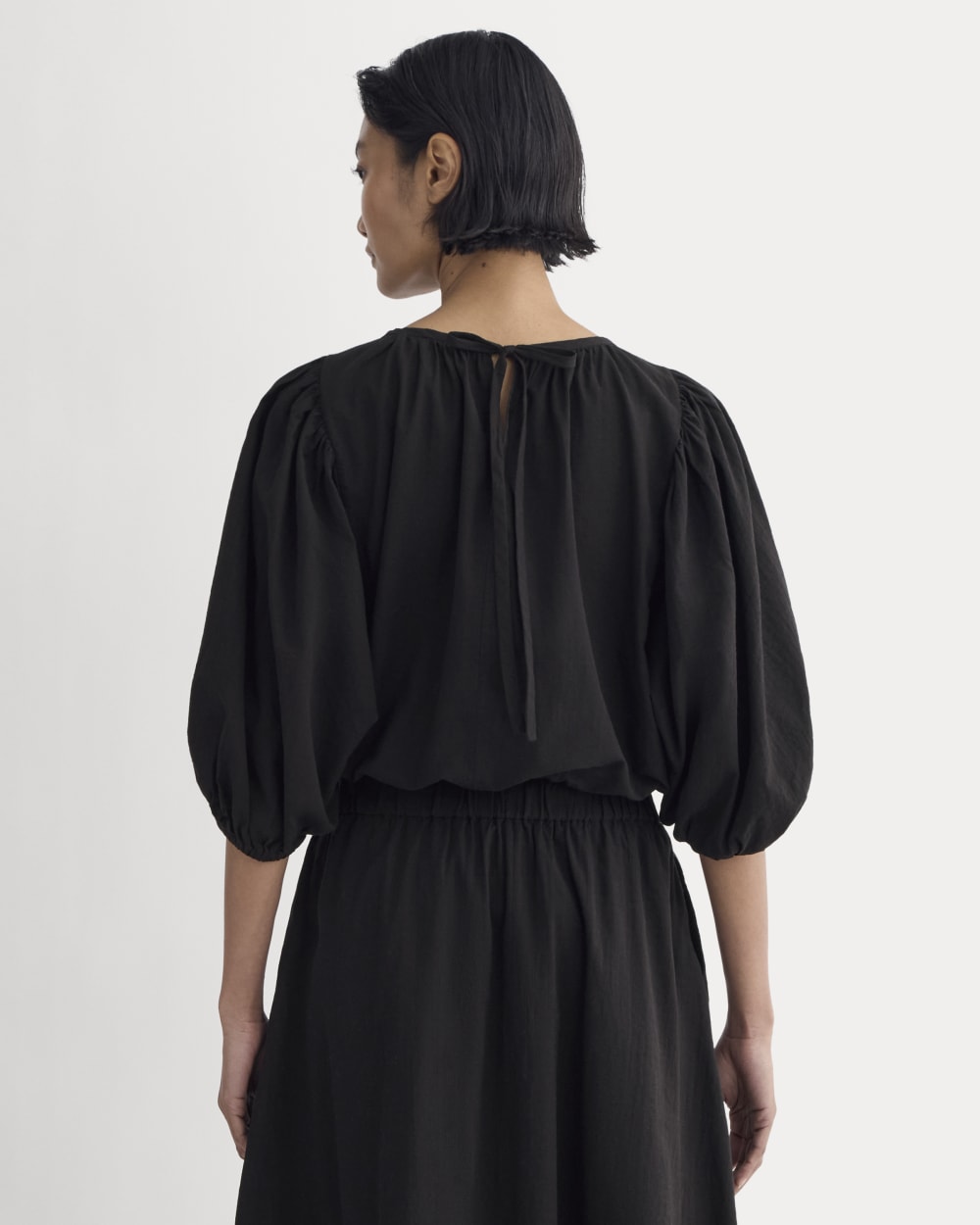 The Gauze Puff-Sleeve Top | Black