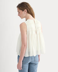 Twisted Pleat Tank in Silk Georgette | Bone