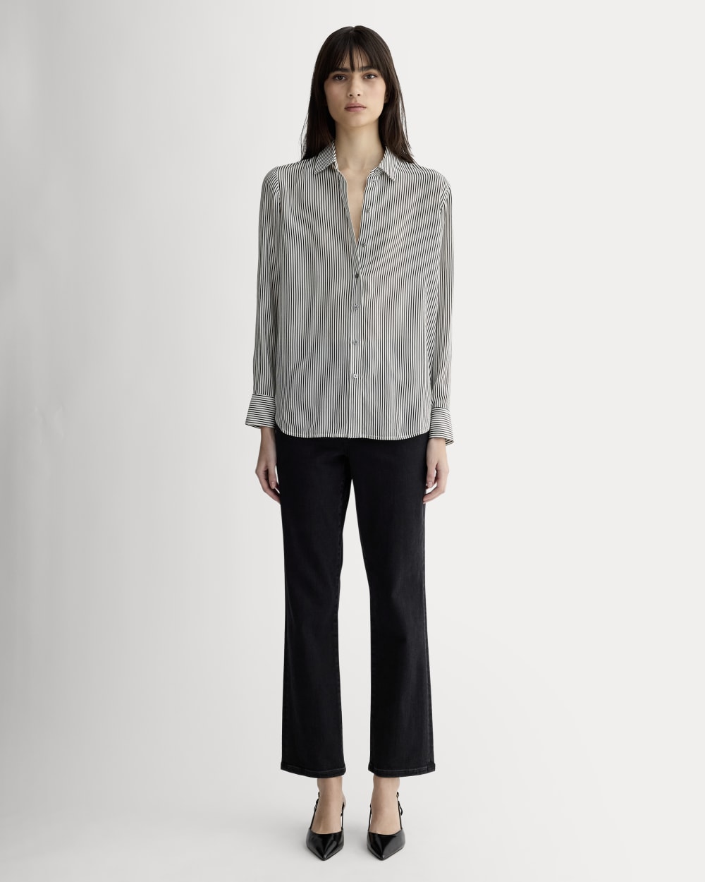 The Must-Have Shirt in Washable Silk | Black Micro Stripe
