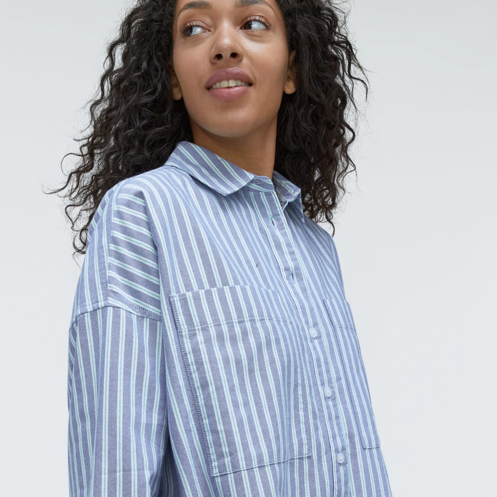 The Way Long Oxford Shirt | Lapis Blue / Bright Jade / Optic White