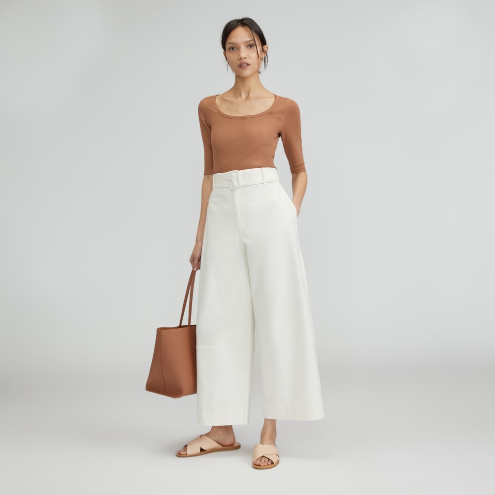 The Structured Cotton Belted Pant | Bone