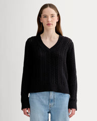 The Mesh Cable V-Neck in Everyday Cotton | Black