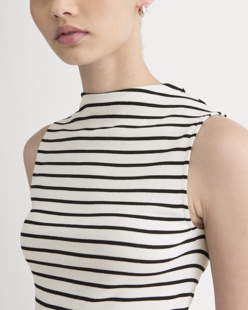 The Luxe Rib Funnel-Neck Tank | Bone / Black