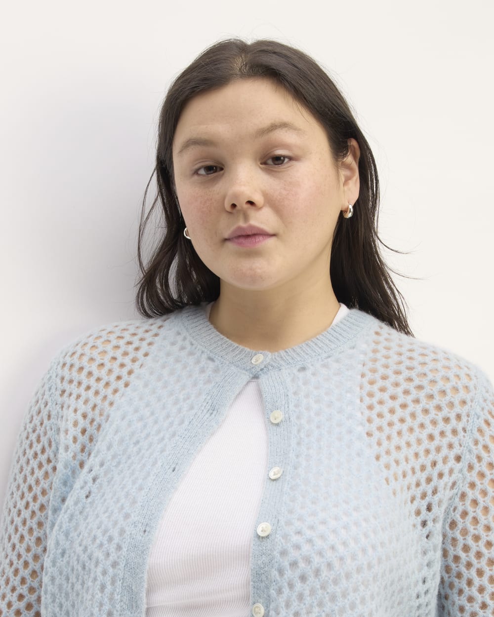 The Everlane x Marques' Almeida Alpaca Mesh Cardigan | Mist