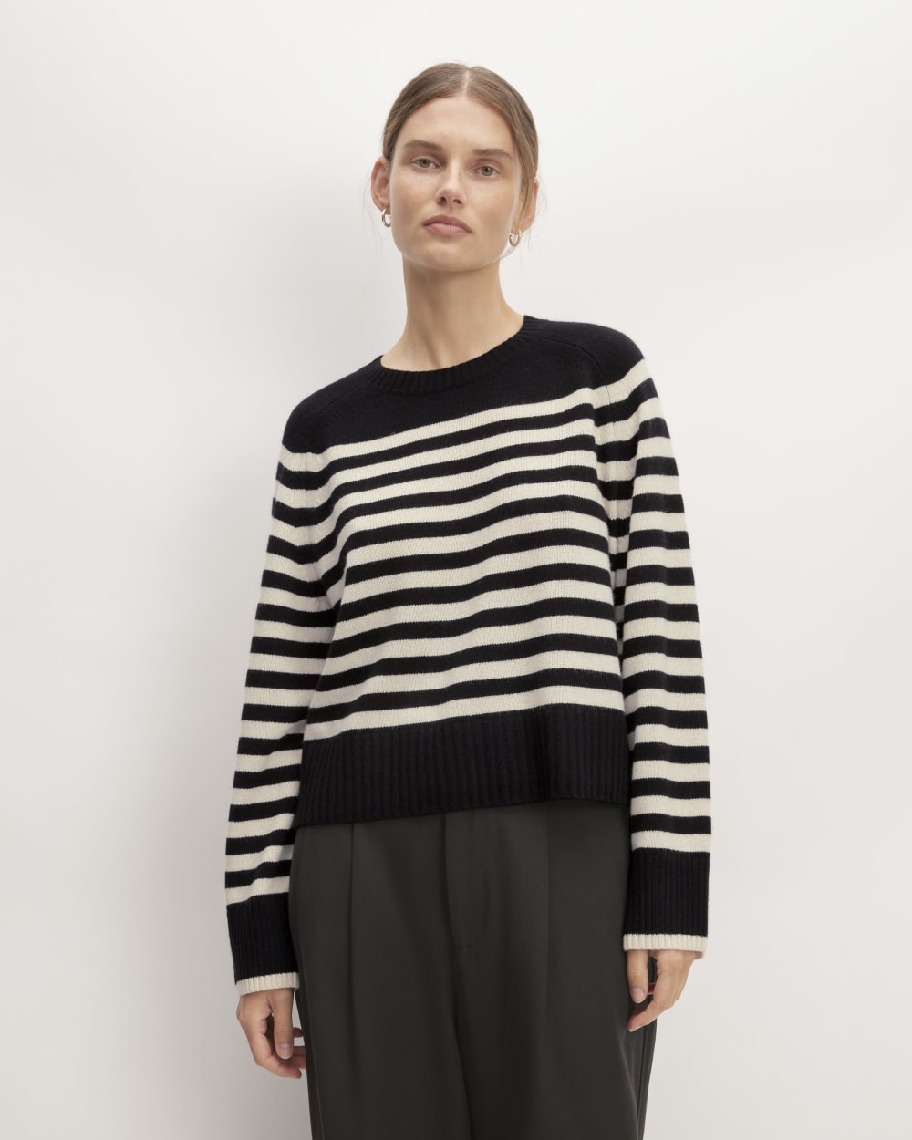 The Boxy Crew in Cashmere | Black / Bone