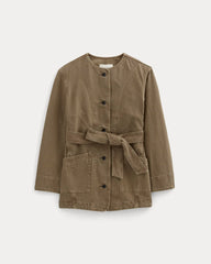 The Long Denim Barrel Jacket | Garment-Dyed Chocolate