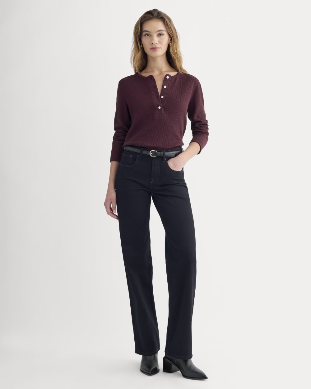 Boxy Henley in Cozy Waffle | Heathered Port Royale