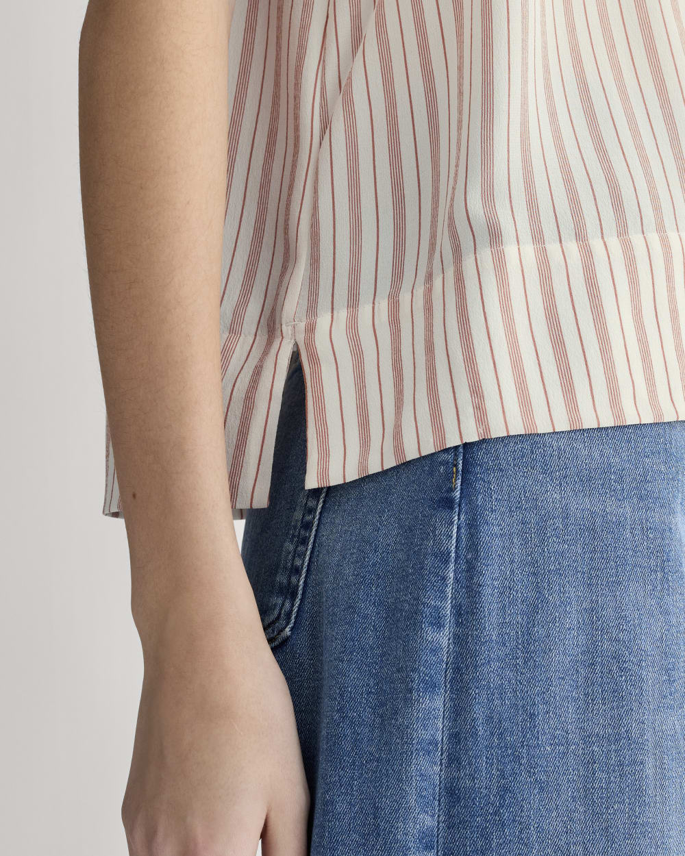 The Notch Shirt in Washable Silk | Bone / Dusky Rose