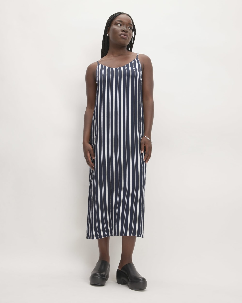 The Hammered Satin Slip Dress |  Navy / Bone
