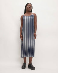 The Hammered Satin Slip Dress |  Navy / Bone