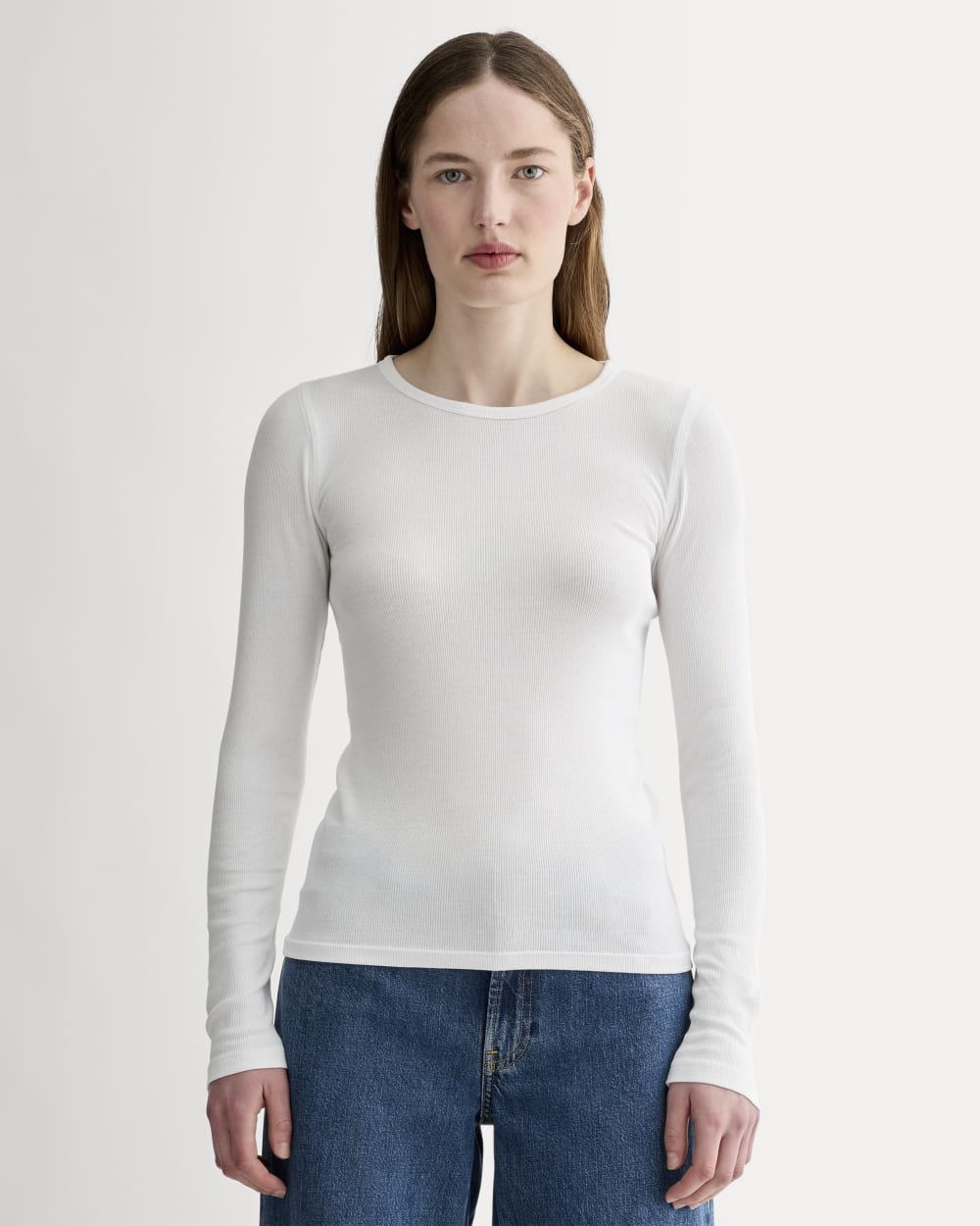 The Luxe Rib Long-Sleeve Crew | White