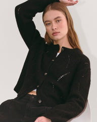 The Pointelle Cardigan in Cloud | Black