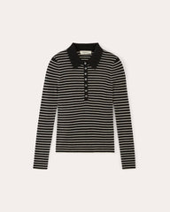 The Polo in Ultrasoft Merino | Black / Bone