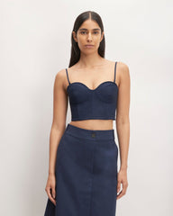The Structured Cotton Bustier | Navy