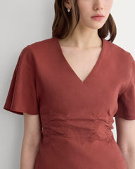 Cinched Top in Stretch Linen | Henna Red