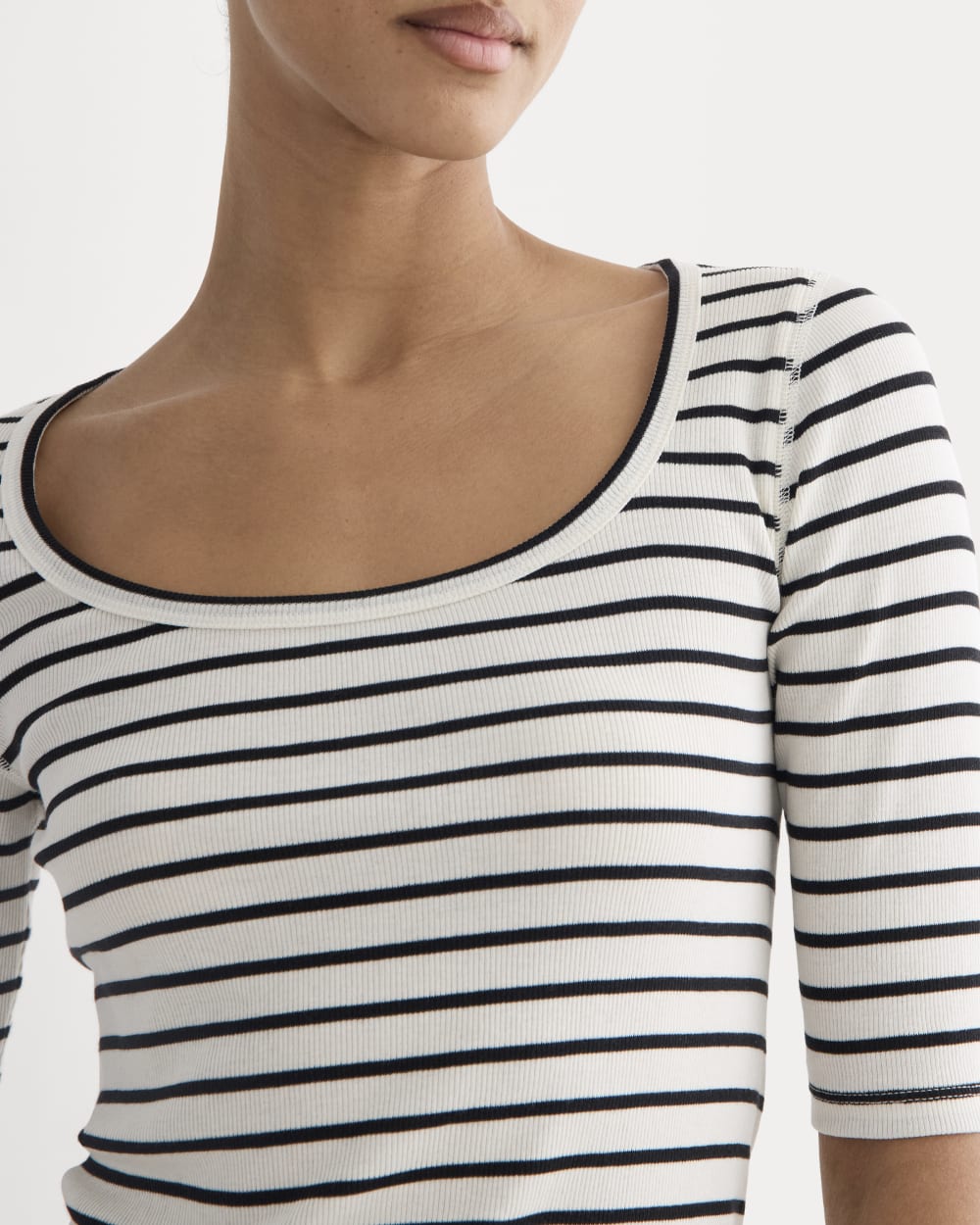 The Luxe Rib Scoop-Neck Tee | Bone / Black