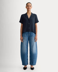 The Notch Shirt in Washable Silk | Navy