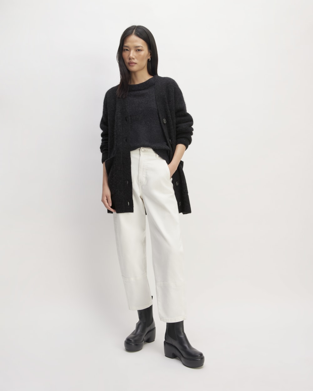 The Oversized Alpaca Pocket Cardigan | Heathered Black